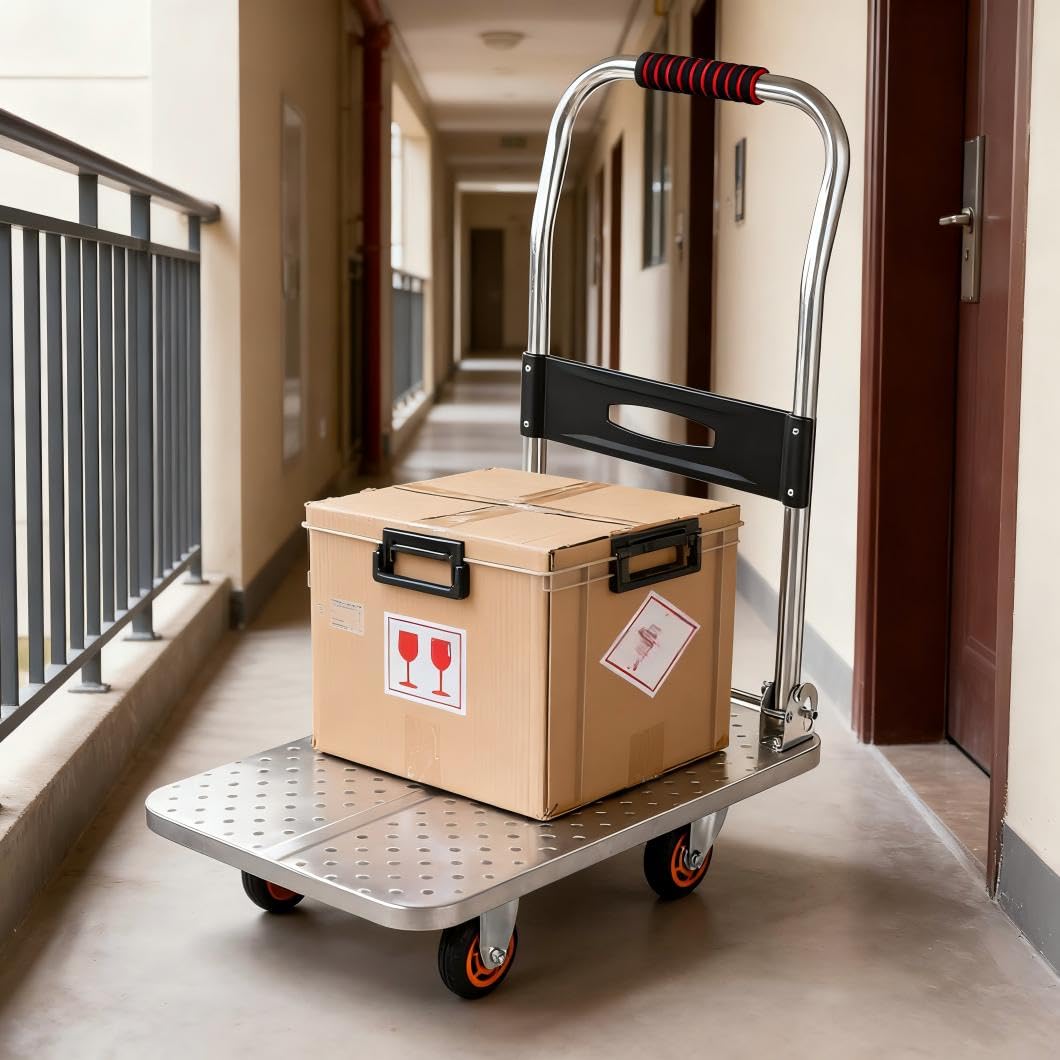 Carrello a Piattaforma Pieghevole, Carrello Alta Capacità con 4 Ruote Pivotanti Silenziose, 2-in-1 Carrello Pieghevole e Piattaforma per Trasloco, Mobili, Magazzino(Size:73x48cm Max Load 230kg)