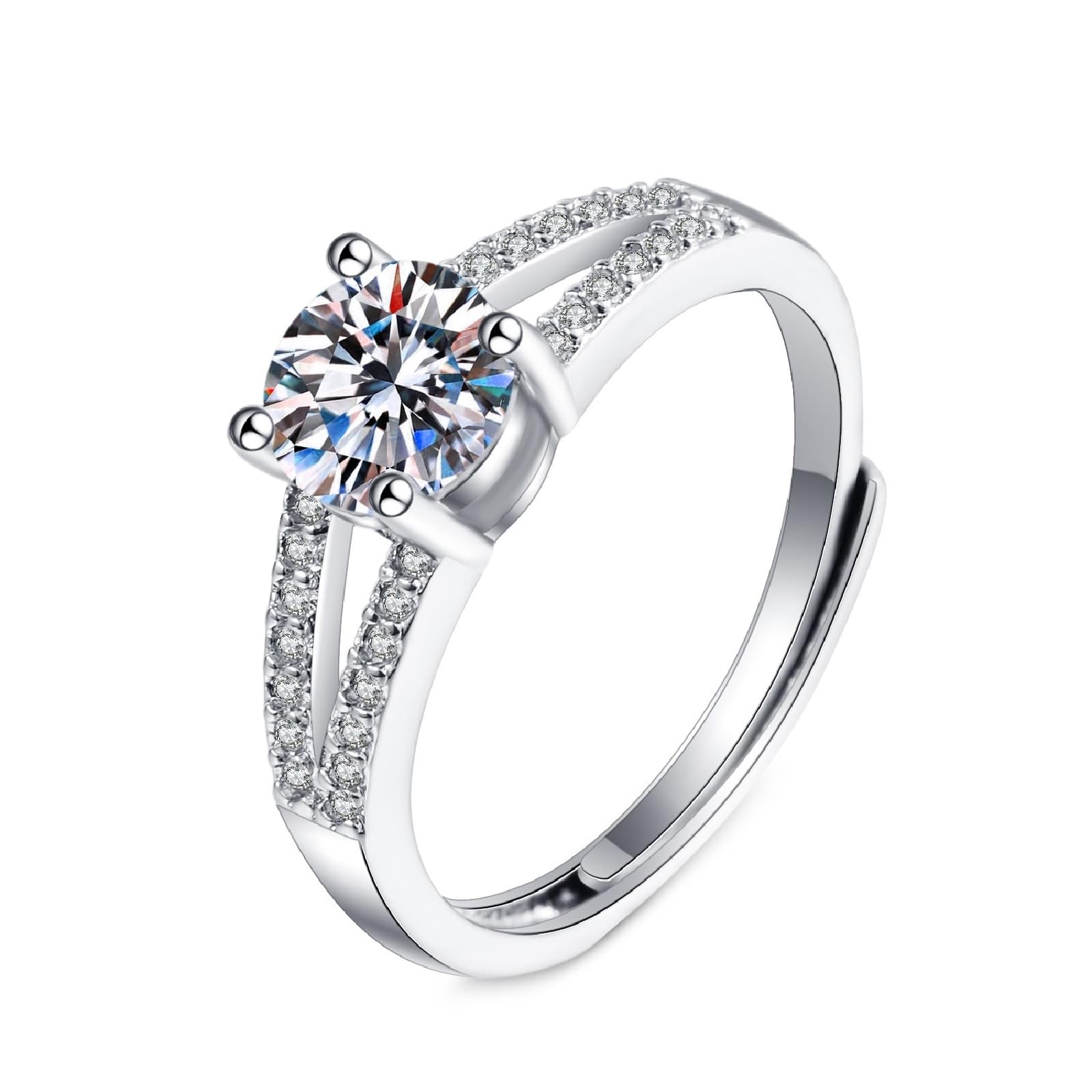Wycian Pierścionek zaręczynowy pierścionek zaręczynowy białe złoto 14K laboratoryjny diament pusty design 4 bolce okrągłe 1 ct cyrkonia rozmiar H 1/2 moda dla cioci biżuteria noworoczna