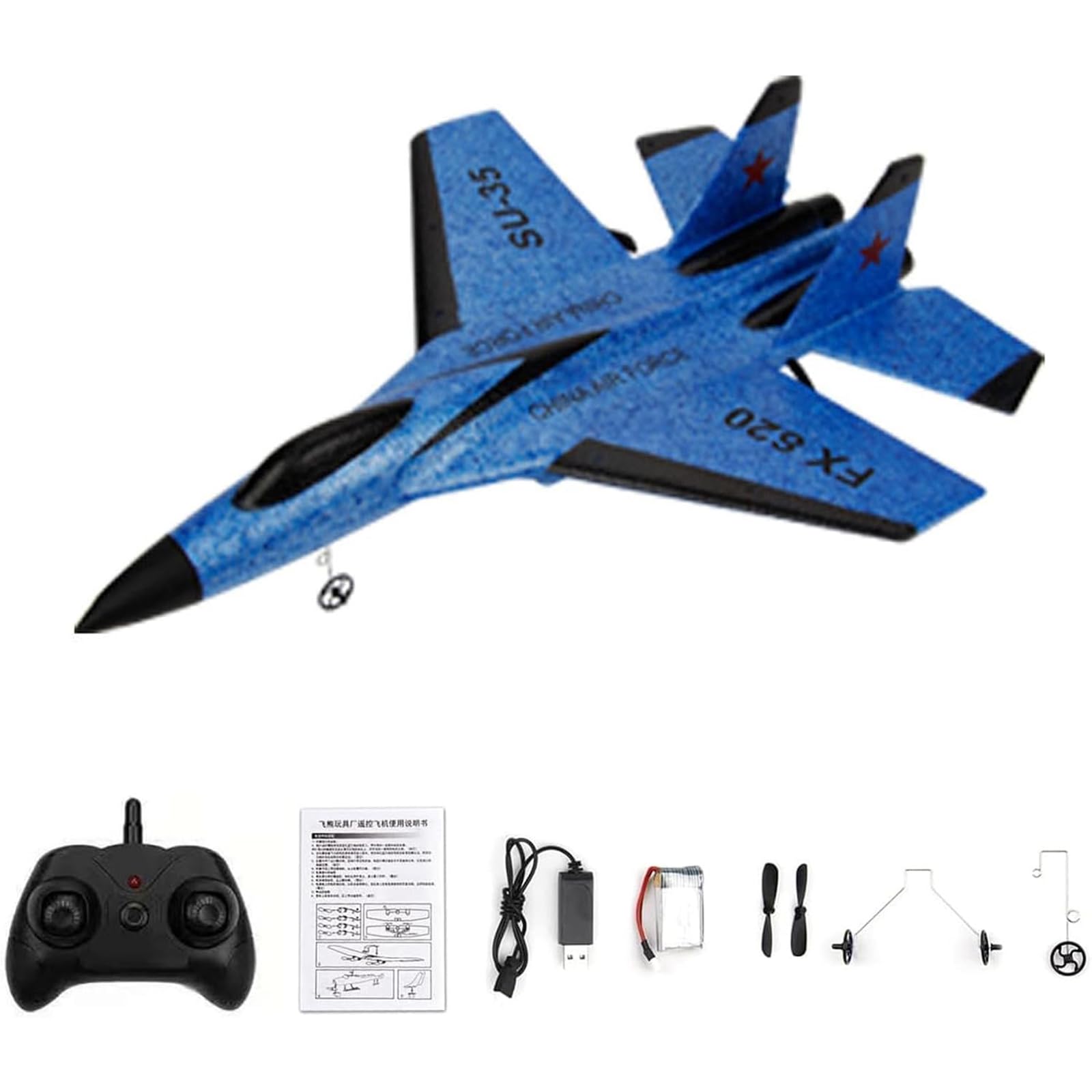 Model myśliwca Su-35 Rc ze światłami LED, 2-kanałowy zdalnie sterowany samolot Rc dla entuzjastów samolotów, piankowy samolot myśliwski dla dorosłych na zewnątrz,Blue