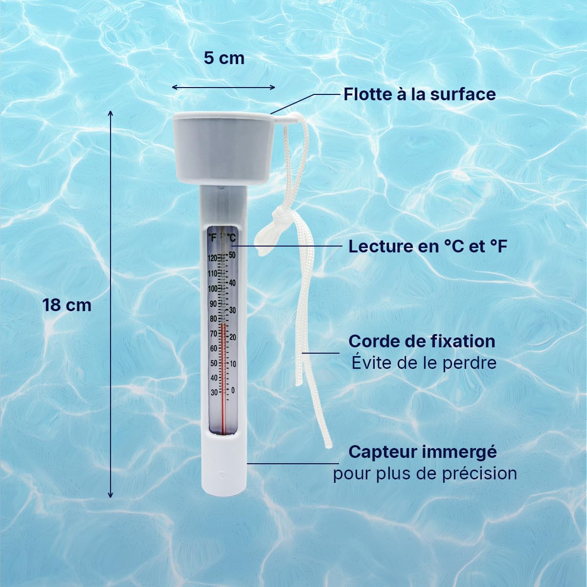 Pack Chlore Multifonction Piscine 7 Actions 5 kg + Thermomètre Piscine Inclus - Galets 250 g - 92% Chlore Actif - Désinfection Longue Durée - Fabriqué en Europe