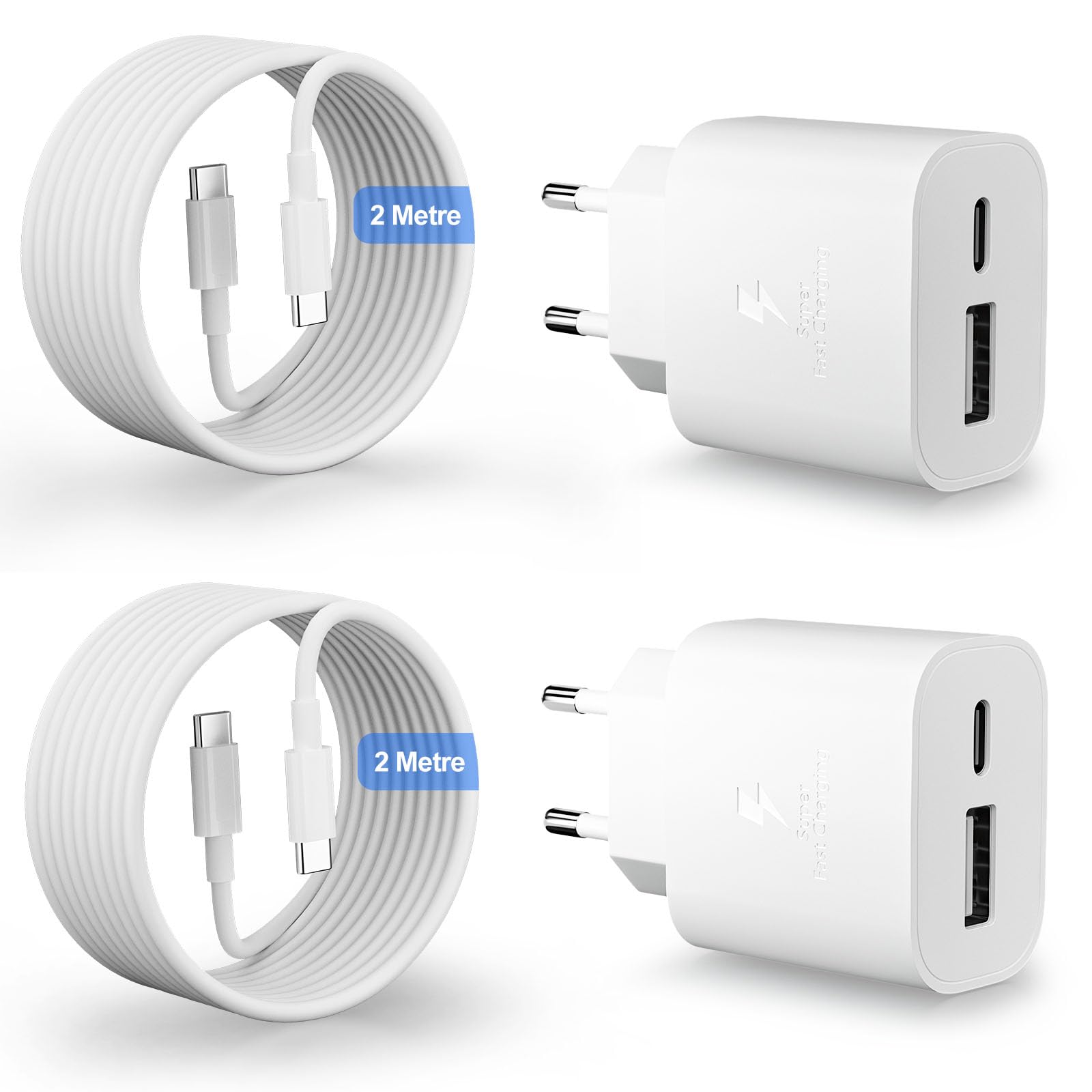25W USB C Ladegerät, iPad Netzteil, 2 Port Schnellladegerät USB-A & USB-C Adapter für Apple iPhone 16/16e/16 Plus/16 Pro/16 Pro Max/iPhone 15 Series/iPad und mehr mit 2m Schnellladekabel USBC