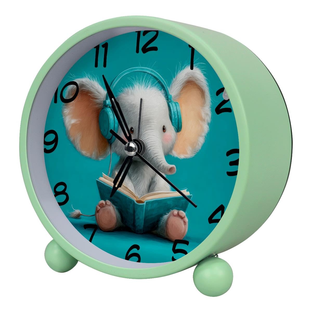 Luoweisi Analog Alarm Clock Funny Elephant, Silent Non-Ticking with Night Light, Battery Operated, Round Desk Alarm Clock for Office, Bedroom, Elderly, Adults, Children, Student Gifts