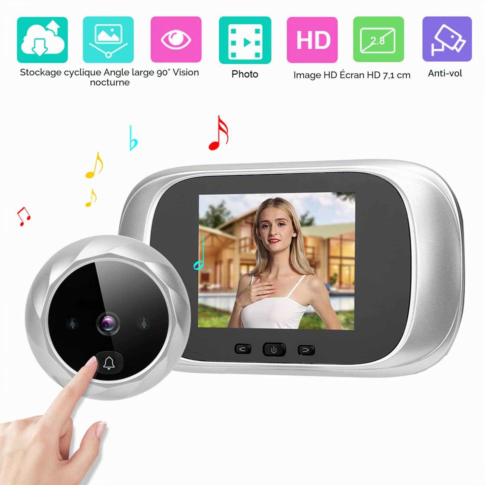 Vidéo Interphone Visiophone Portier,Judas Numérique, Caméra avec 2.8’’ Pouces Moniteur, Caméra avec Vision Nocturne,Grand Angle,Instantané,système de contrôle d'accès intelligent Ding Dong
