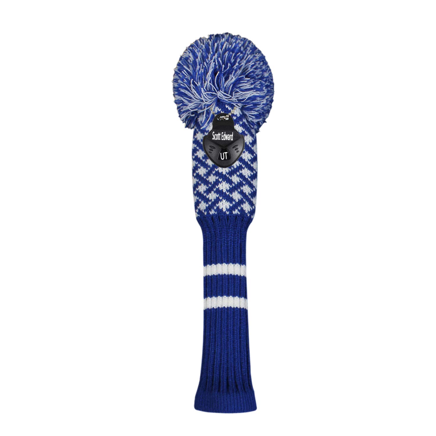 Scott Edward 1PCS Knit Pom Pom Hybrid(UT) Club Protector Golf Club Cover with Rotating Number Tags,Soft,Portable(Blue Reticulated) — image 1
