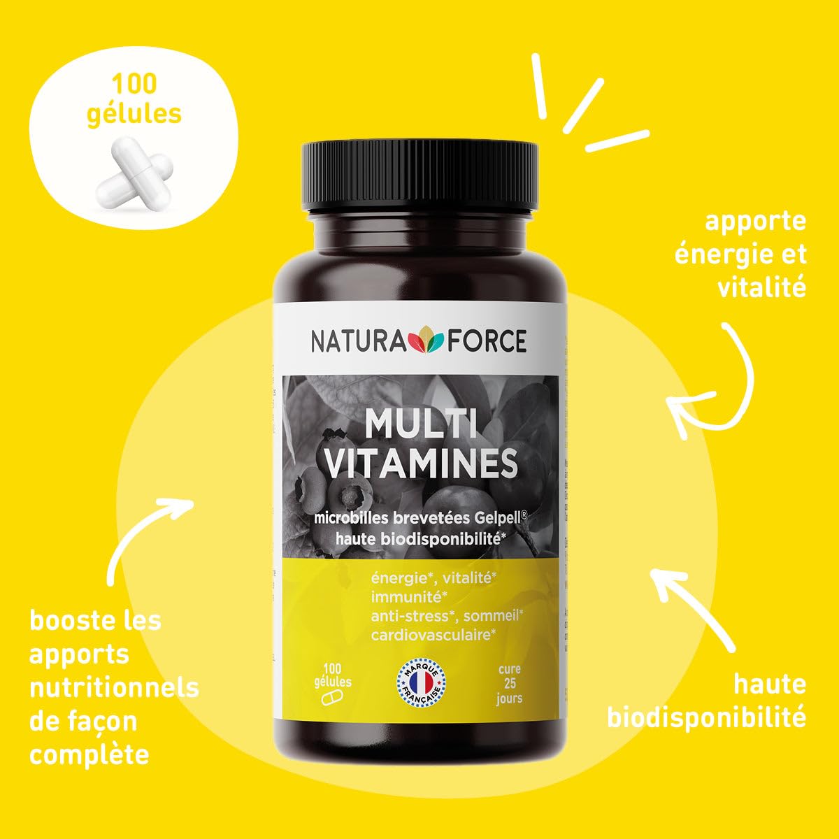NATURA FORCE - Multivitamines Naturelles - Contient 15 vitamines et minéraux essentiels - Made In France - Lot de 3