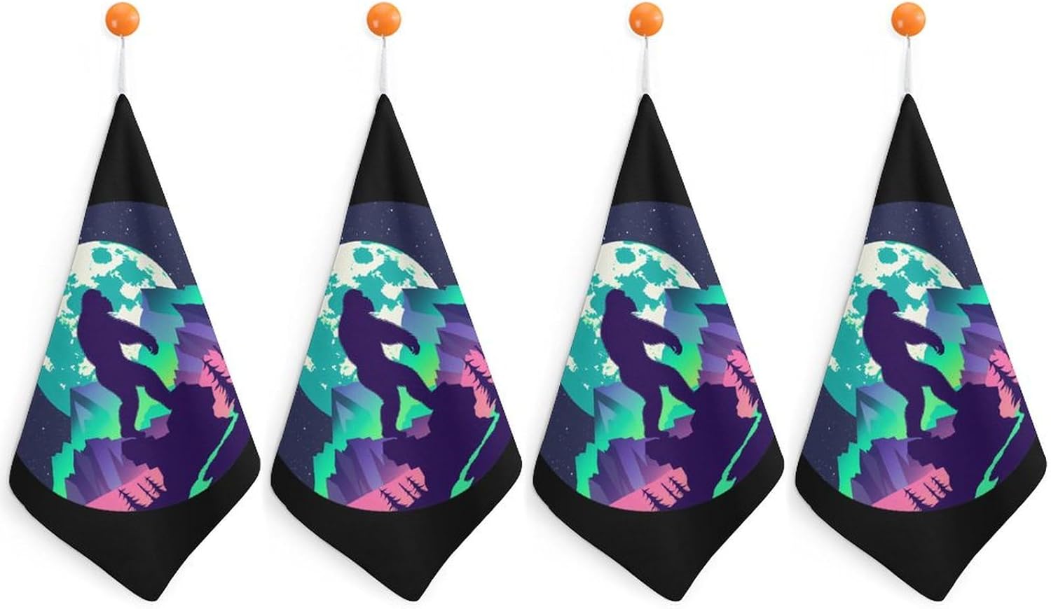 Mutli Color Forest Bigfoot Sasquatch Hand Towels for Bathroom Kitchen Towels Small Towel Handkerchiefs with Hanging Loop 4PCS