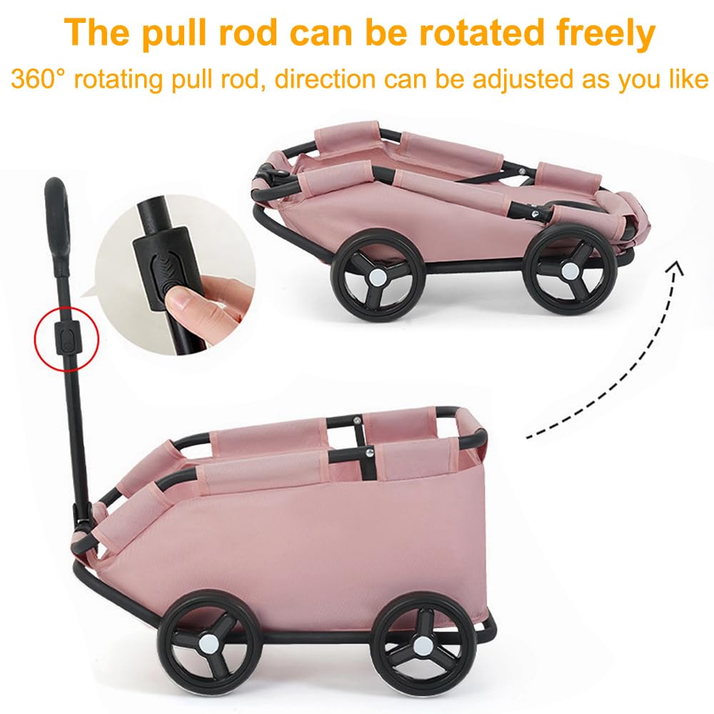 Carro de transporte para perros y gatos con asa retráctil, cochecito de viaje plegable de 4 ruedas con bolsa transportadora lavable para animales pequeños, hasta 4 kg (rosa)