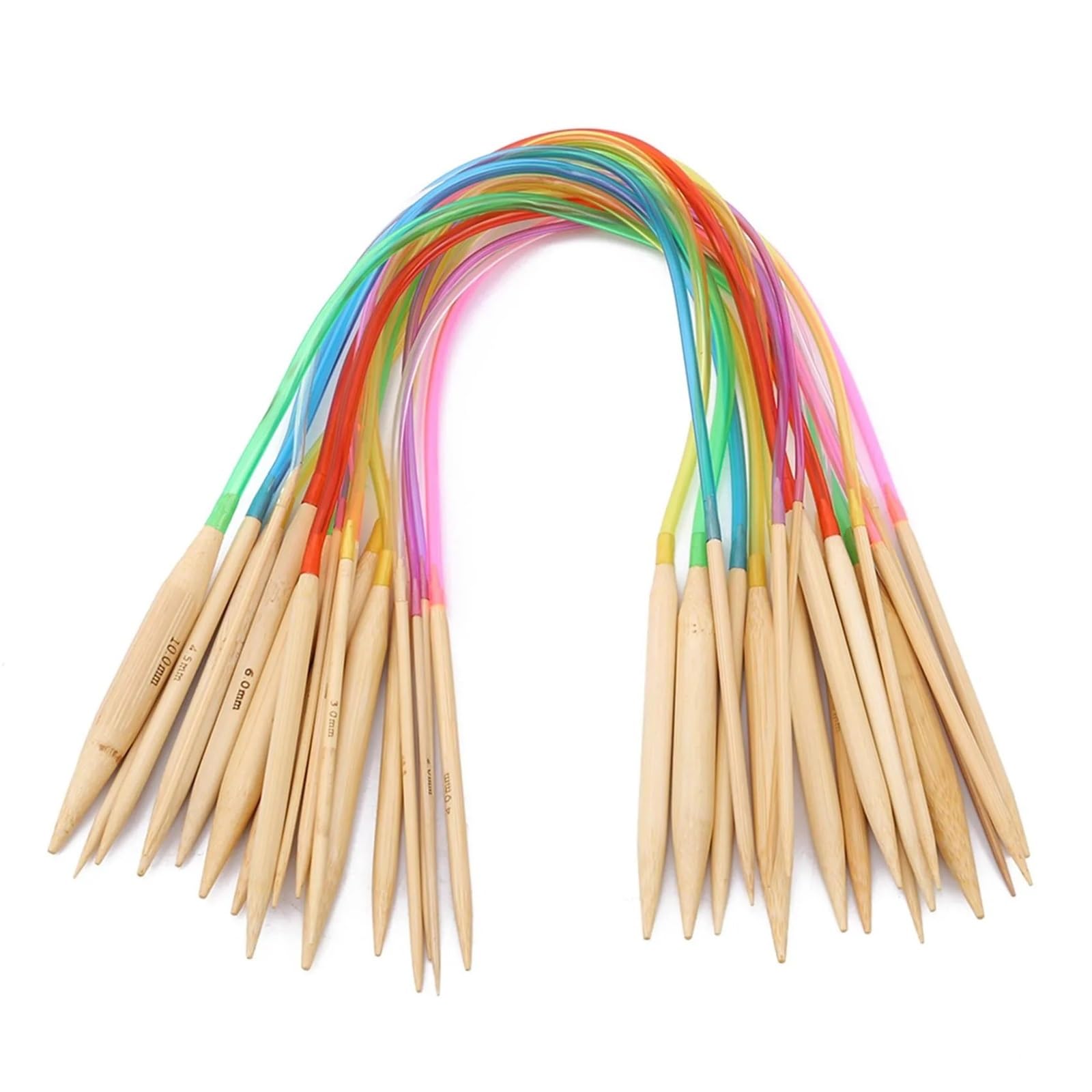 Knitting Needles 18 Sizes Multicolor Bamboo Circular Crochet Knitting Needles Set Needle Punch(Colorful 40cm)