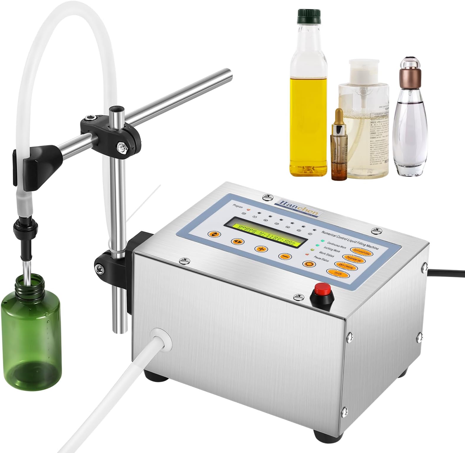 Hanchen Liquid Filling Machine 5-3500ml Bottle Filler Machine Electric Digital Control Diaphragm Pump with Anti-drip Nozzle for Perfume/Essential Oil/Juice One Year Warranty