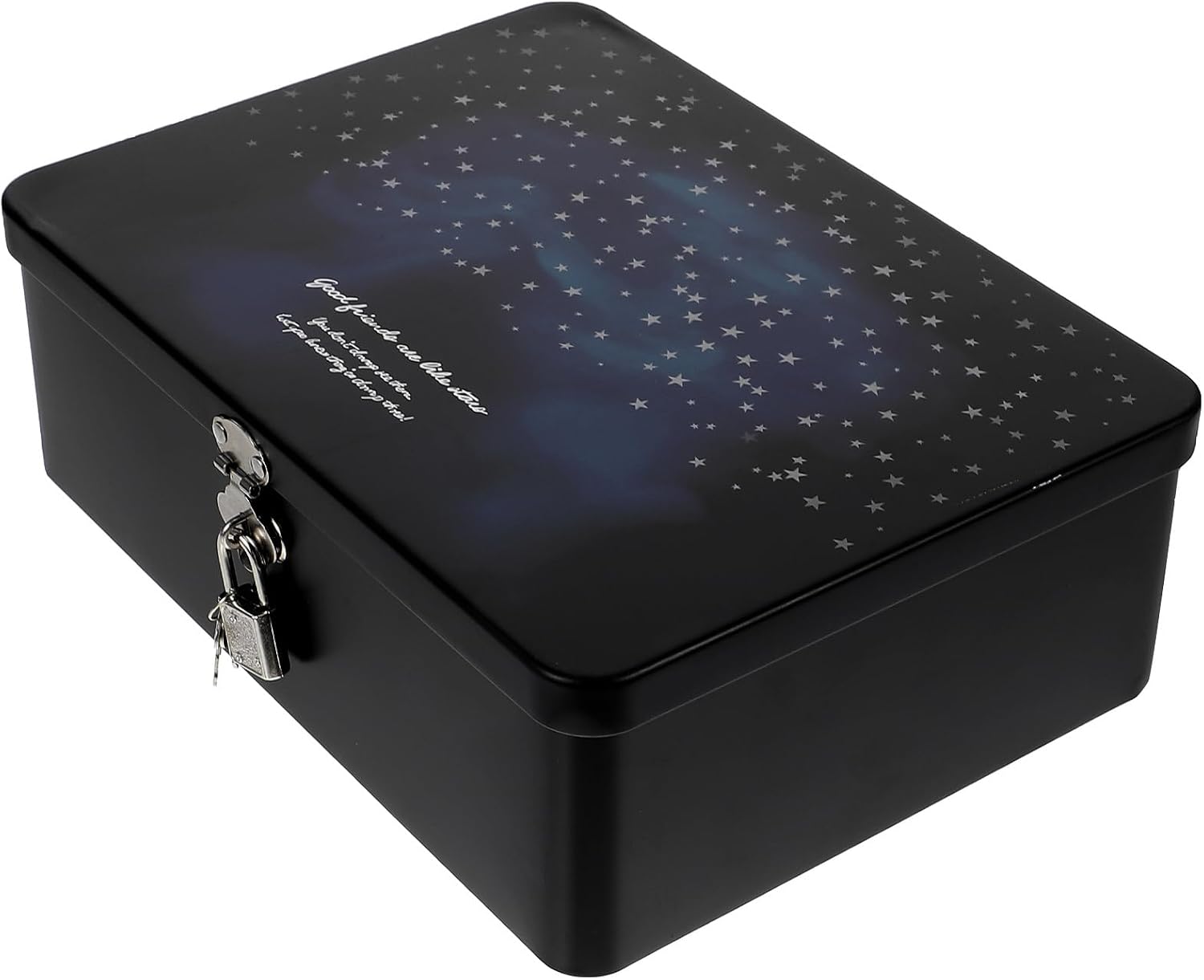 Amosfun Large Vintage Tinplate Storage Box with Lock 9.64X7.08X3.34 Inch Organizer for Jewelry and Keepsakes Decorative Tin Box with Lid