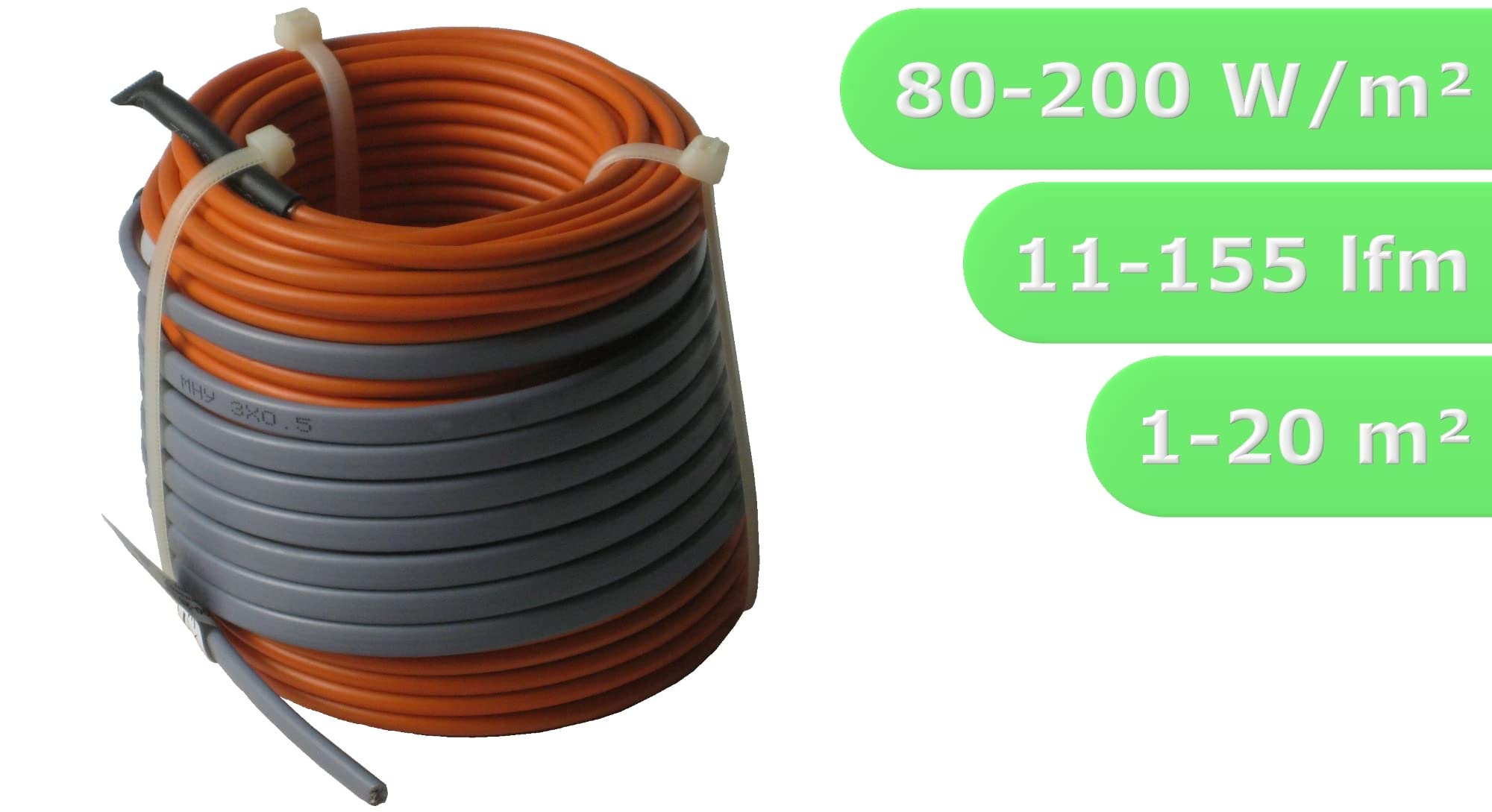 Elektrische Fußbodenheizung HoWaTech Profi Komplett Set TWIN Heizdraht 12 W/m zum individuellen Verlegen, Länge & Fläche:1-1.5m²