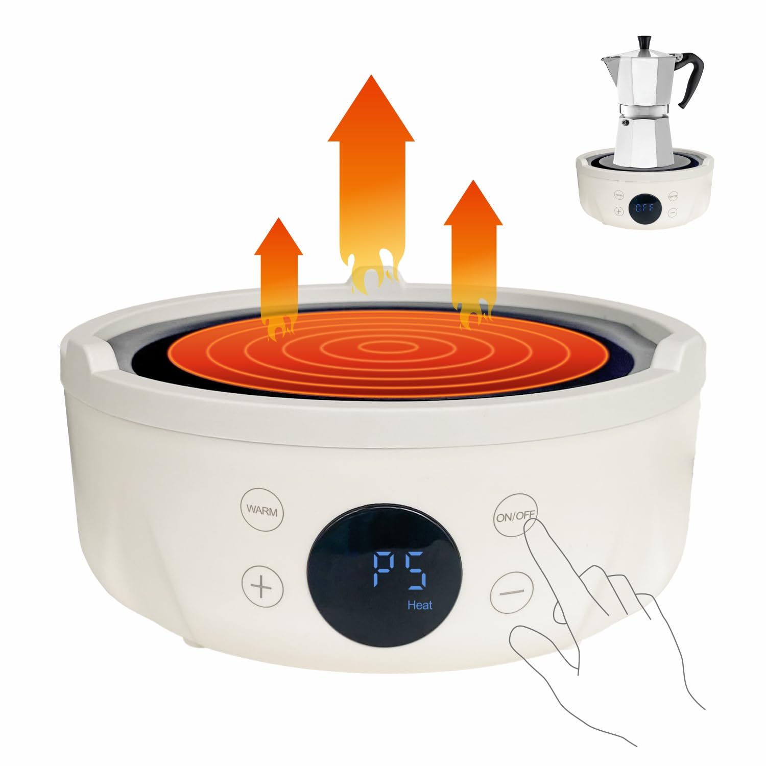 Mini Hot Plate Electric 600W, Small Electric Hot Plate for Moka Pot, Coffee & Tea, Mini Electric Stove, 9 Heat Levels, Digital Touch Control, Portable Hot Plate for RV, Camping & Office, 120V