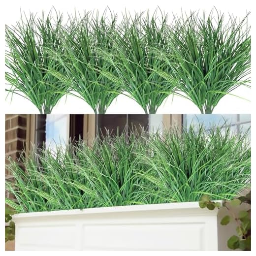 SzJias Fake Grass Plant Artificial Wheat Grass Plants Bushes Plastic Plants for Outdoors Uv Greenery Filler (8 Pcs)