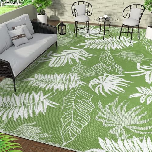 Falflor 240x300cm Large Outdoor Rugs for Patios Waterproof Reversible Recycled Indoor Outdoor Carpet UV Resistant Garden Rug Lightweight Picnic Blanket for Camping Deck RV Backyard Picnic(Grass Green)
