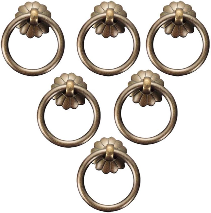 Retro Niture Knob Door Handle Cabinet Handles Drawer Handles Handle Knobs Ring Kitchen Handle Single Hole Drawer Cabinet Wine Cabinet Handle Round Brass Pull Handle - 6Pcs,40Mm(35Mm)