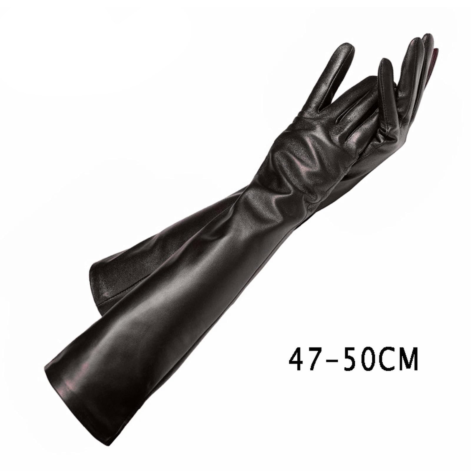 WILsem Guante Largo de Piel de Oveja para Mujer, Guantes Negros, Mitones auténticos para Mujer, Estilo de Forro Fino, Manga para el Brazo