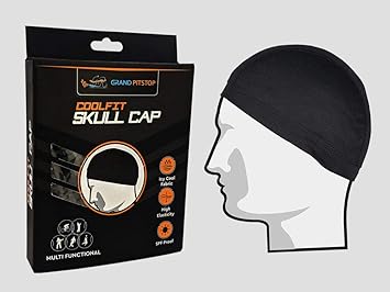 GRAND PITSTOP UV Protected Skull Cap for Bikers | (Black - Free Size) | Wind, Sun & Dust Protection | Ideal for Riding, Running, Hiking | Lightweight, Breathable Head Cover - image, photos