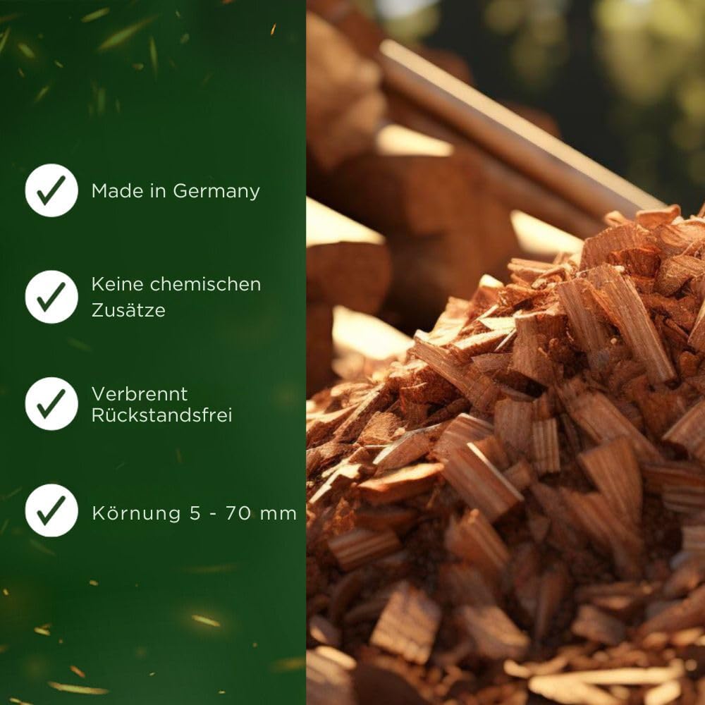 Hackschnitzel 200 Liter für den Garten - Ideal für Hackschnitzelheizung und als Anzünder - trockene Kiefer Holzhackschnitzel - Rindenmulch-Ersatz für Spielplatz, Gartenwege und Beete
