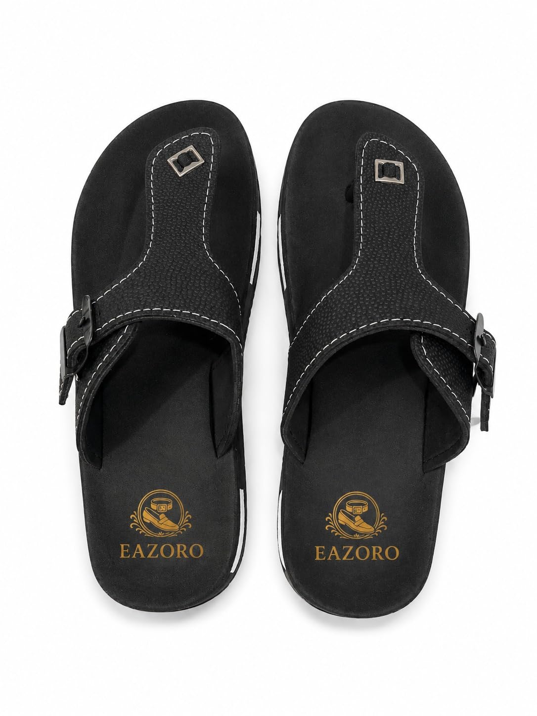 Men’s Casual Black Sandals with Adjustable Buckle Strap | Premium PU Upper Lightweight Rubber Anti-Slip Sole | Comfortable Daily Wear Flip Flops for Men-image-1
