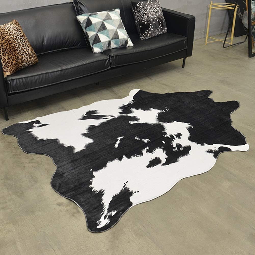 Kuhfell Kunstfell Teppich Rinderfell Fell Fellimitat 200 * 140cm Schwarz/Braun Variation,Schwarz