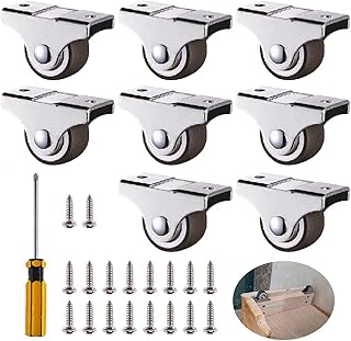 YIXISI Confezione da 8 Ruote Fisse in Gomma 25mm con Piastra Metallica e Cuscinetti, Ruote Non Girevoli per Mobili, con 18 Viti e Cacciavite, Marrone