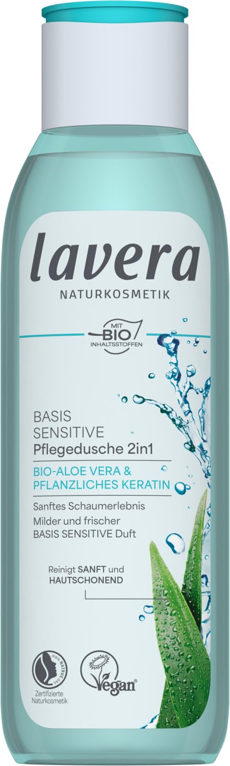 lavera Basis Sensitiv - Pflegedusche 2 in 1 für Haut & Haar - mit Bio Aloe Vera & pflanzlichem Keratin - reinigt ohne auszutrocknen - 250ml