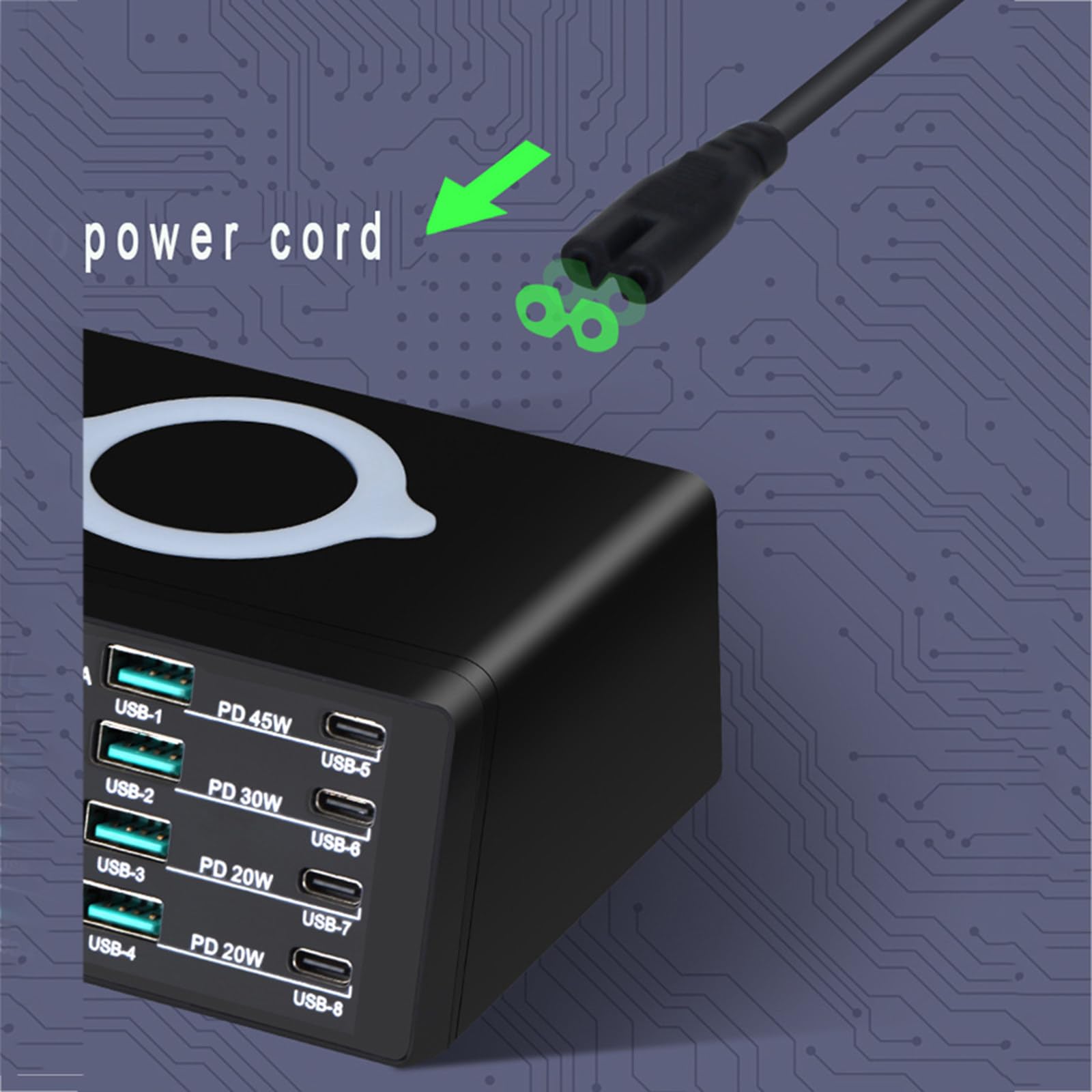 Ładowarka bezprzewodowa 110 W, 8 portów USB, stacja ładująca do telefonu, szybkie ładowanie QC3.0, PD3.0, szybkie ładowanie telefonu i notebooka