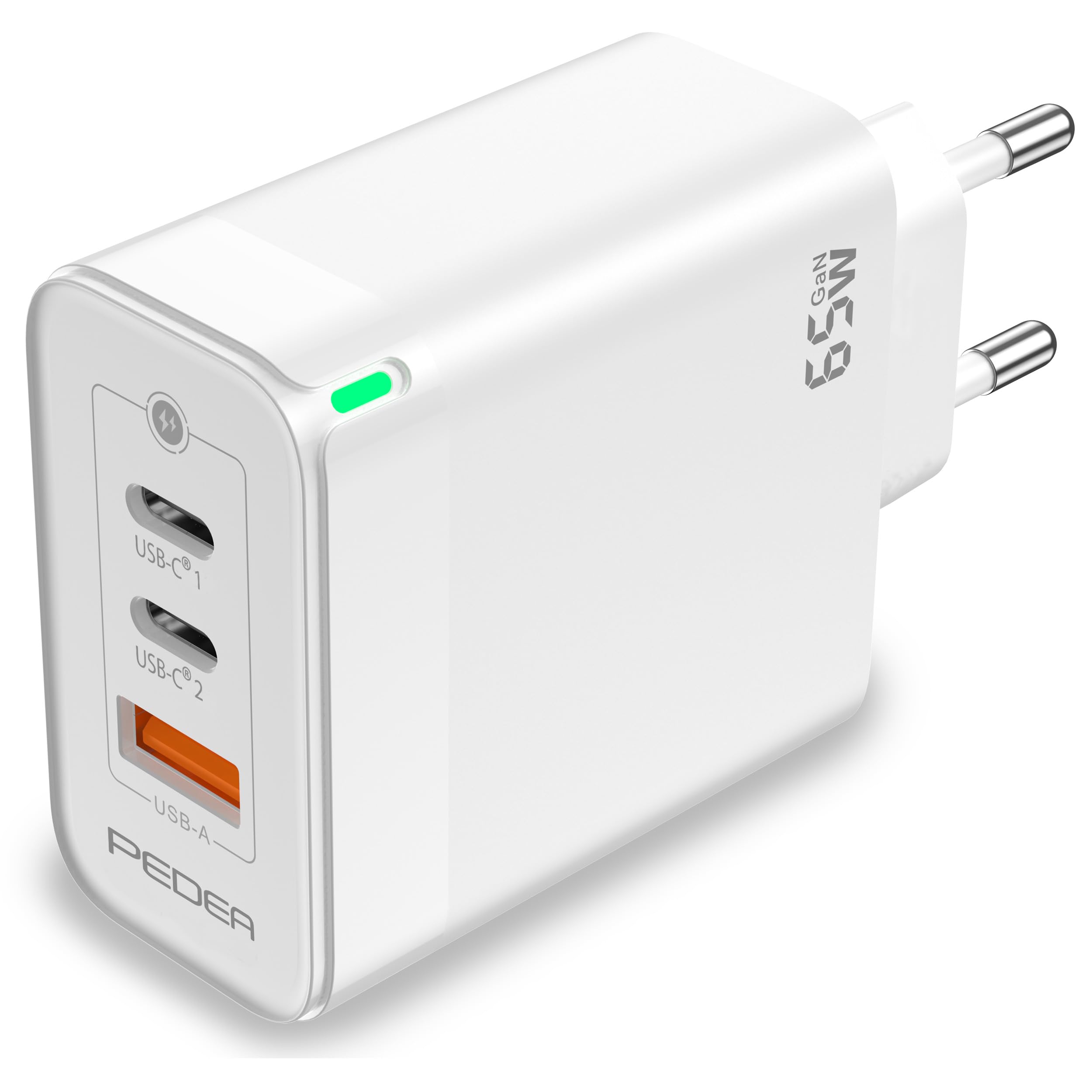 Pedea 65W USB-C (PD) Schnellladegerät - 3-Ports GaN Mehrfach Handy-Ladegerät mit USB-C und USB-A, weiß