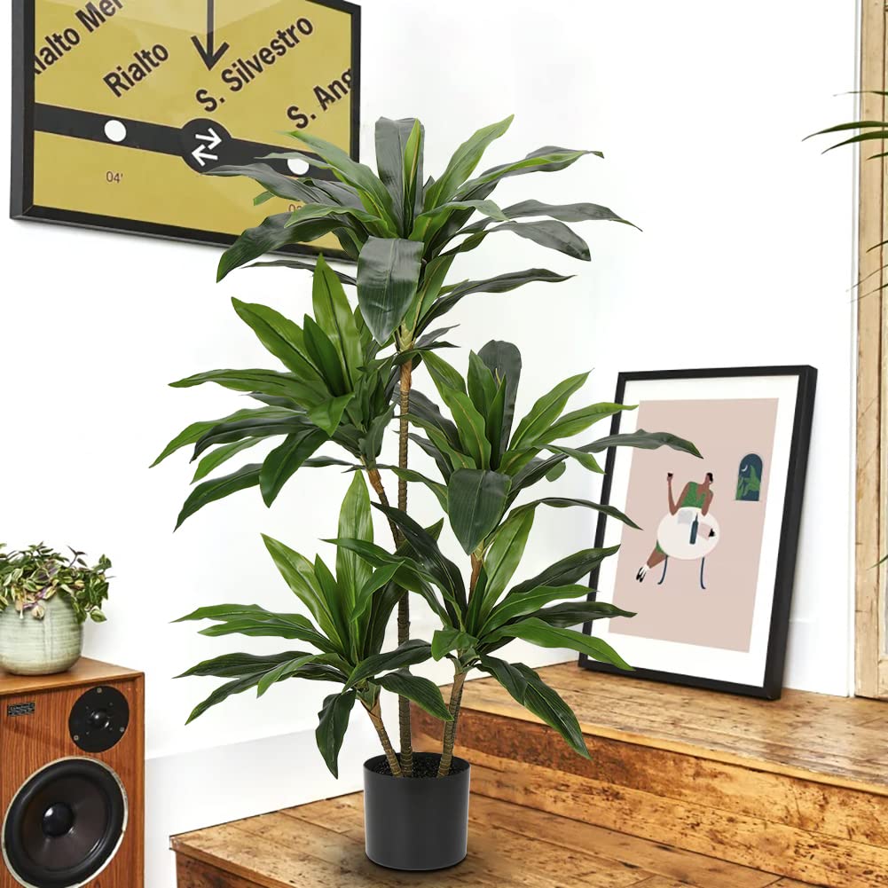 VeriNatural Dracena Artificiale 120cm Piante Finte da Interno - Pianta Finta Alta con 32 Foglie in Vaso - Decorazioni Casa, Ufficio, Balcone, Piante Artificiali che Sembrano Vere,VN123