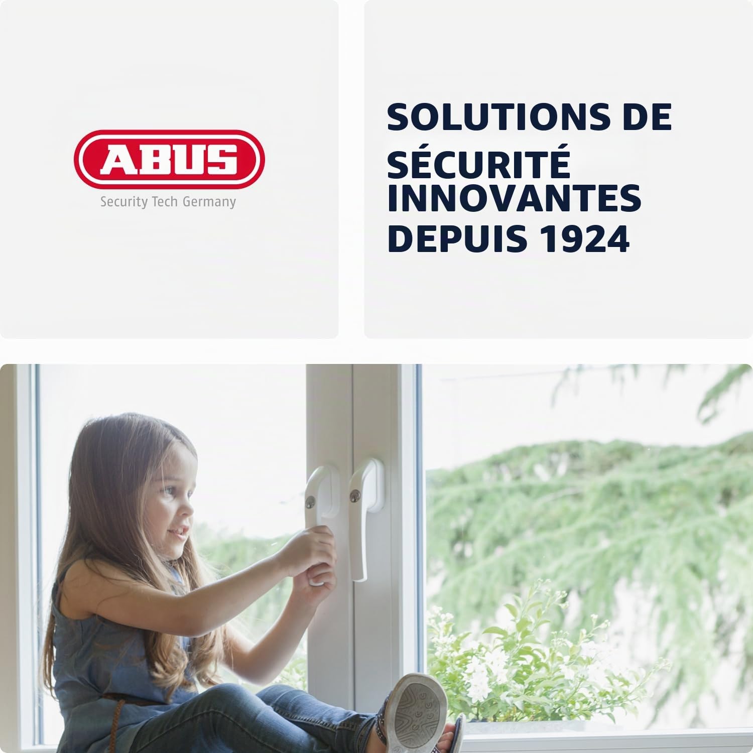 ABUS Poignée de Fenêtre Verrouillable FG210 - Poignée de Fenêtre à Cylindre Poussoir, à Verrouillage Identique - Niveau de Sécurité 3 - 59487 - Blanc