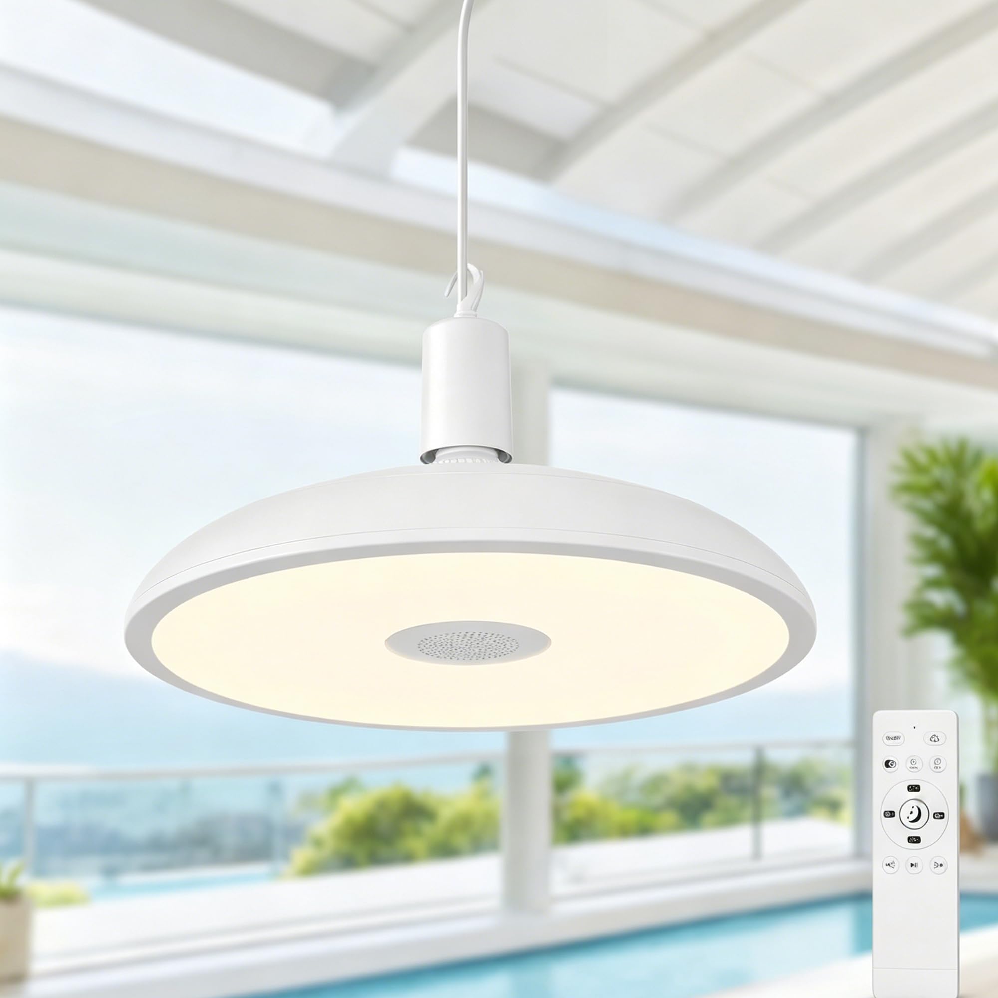 Lampadario a LED da 28CM Lampada a Sospensione per Isola da Cucina, Lampadario Bianco per Uso Interno ed Esterno, Lampada da Bagno Impermeabile con Cambio di Colore per Sala da Pranzo Camera da Letto