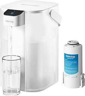 Waterdrop Elektrischer Wasserfilterkrug von Sofortiger Wirkung und 3-Monats-Filter, 3,5-l-Wasserfiltersystem für die Arbeitsplatte, Reduziert 98% Chlor und Über 20 Verunreinigungen, Weiß