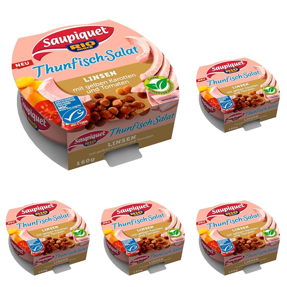 Saupiquet Rio Mare Thunfisch-Salat Linsen, MSC zertifiziert, Fix und fertig zubereitet, Ideal für unterwegs, 160g (Packung mit 5)