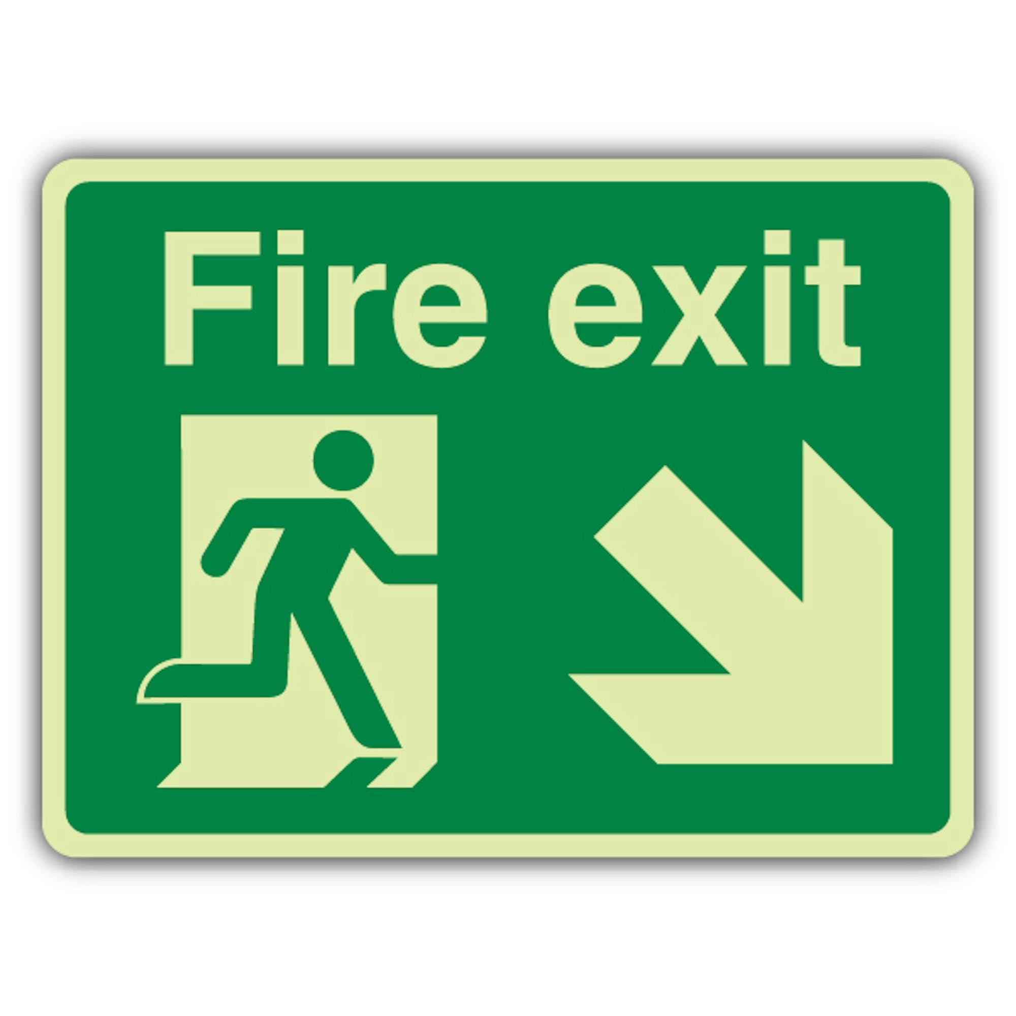 V Safety Glow In The Dark Fire Exit - Señal de seguridad contra incendios (400 x 300 mm), hecha de plástico rígido de triple brillo, señalización de seguridad contra incendios, fabricado en Gran