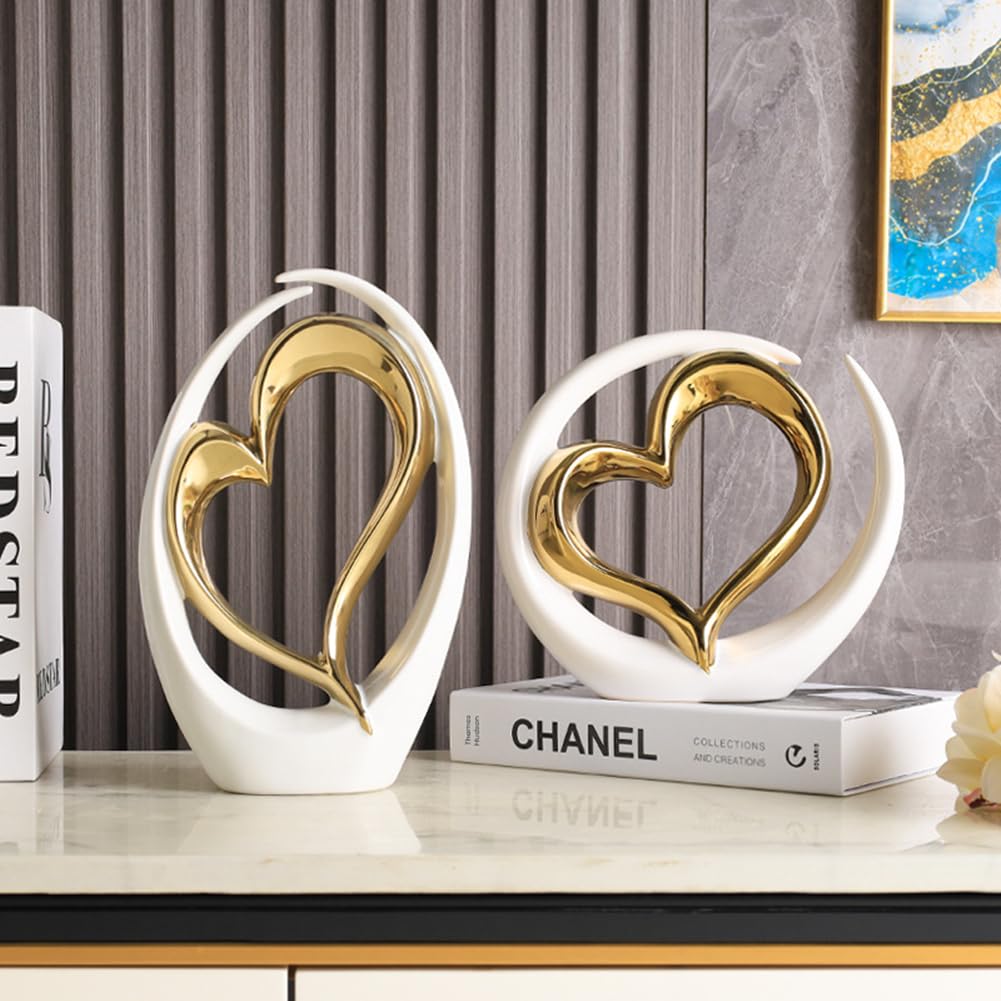 JXCBXJ Heart ceramic statue,Home Decoration Art Statue,Modern Abstract Art Ceramic Statue,for Dining Room Living Room Office Tv Stand Centerpiece - Image 4