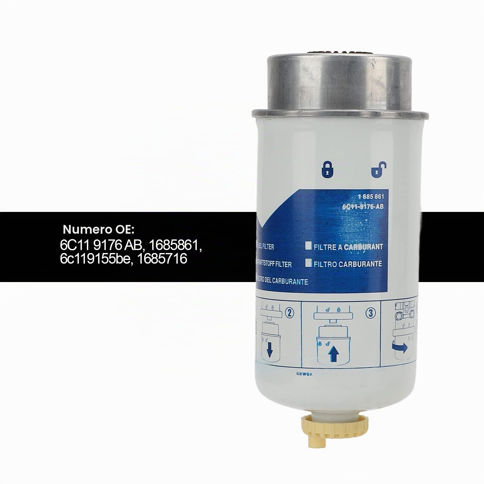 Pilipane Gruppo Filtro Carburante Diesel 1685861 Sostituzione per Ford Transit 2.2 2.4 3.2 MK7 Diesel 2006-2014, Filtro Carburante,
