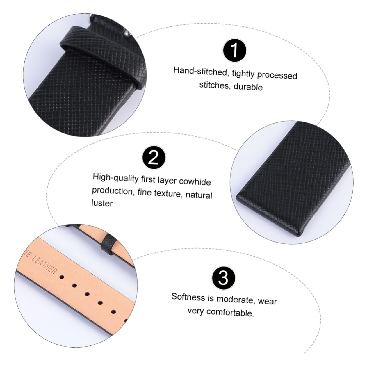 COLLBATH 20mm Leather Watch Band Made of Cowhide Soft to Wear Adjustable for Different Wrist Sizes for Birthday Wedding