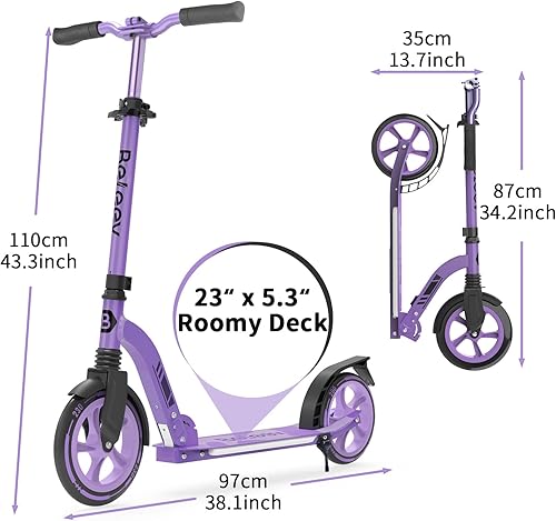 Miniatura 6 de BELEEV V8 Scooters para niños a partir de 6 años con cubierta iluminada, scooter plegable de 2 ruedas para adultos y adolescentes, 4 de altura