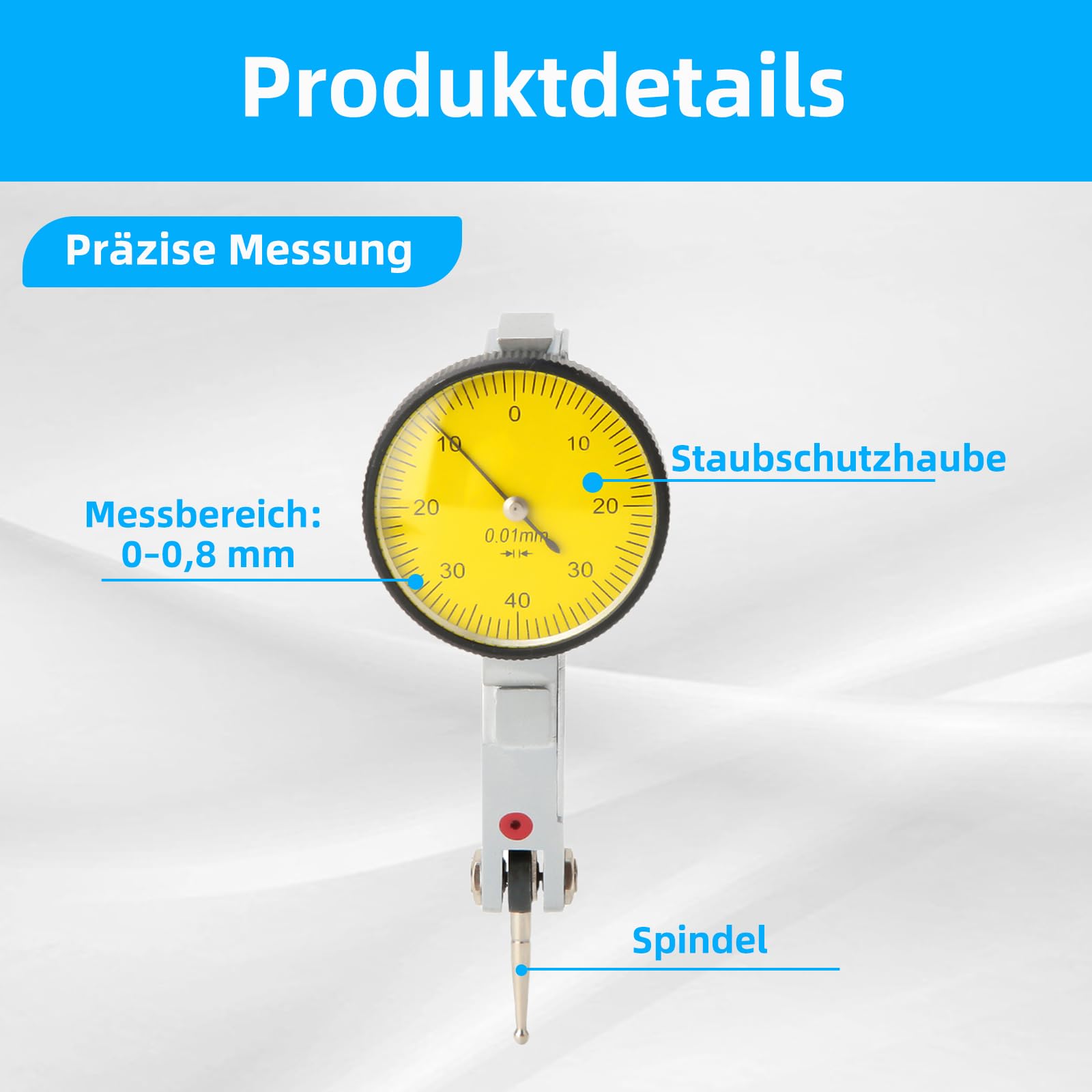 Longzhuo Messuhr 0-0,8 mm Magnetische Schwalbenschwanzschienen Messuhr Testanzeige 0,01 mm Messskala Messwerkzeug (inkl. Zubehör)