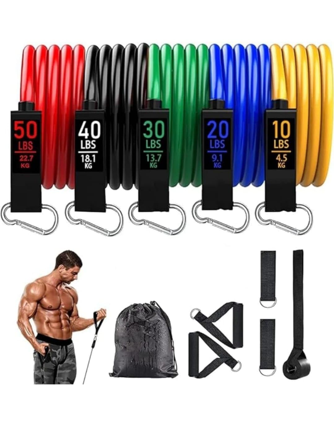 Idella® Resistance Band for Workout,Resistance Band Set of 11,Resistance Band for Heavy Workout-with Foam Handle Door Anchor Pull Ankle Strap (Latex)