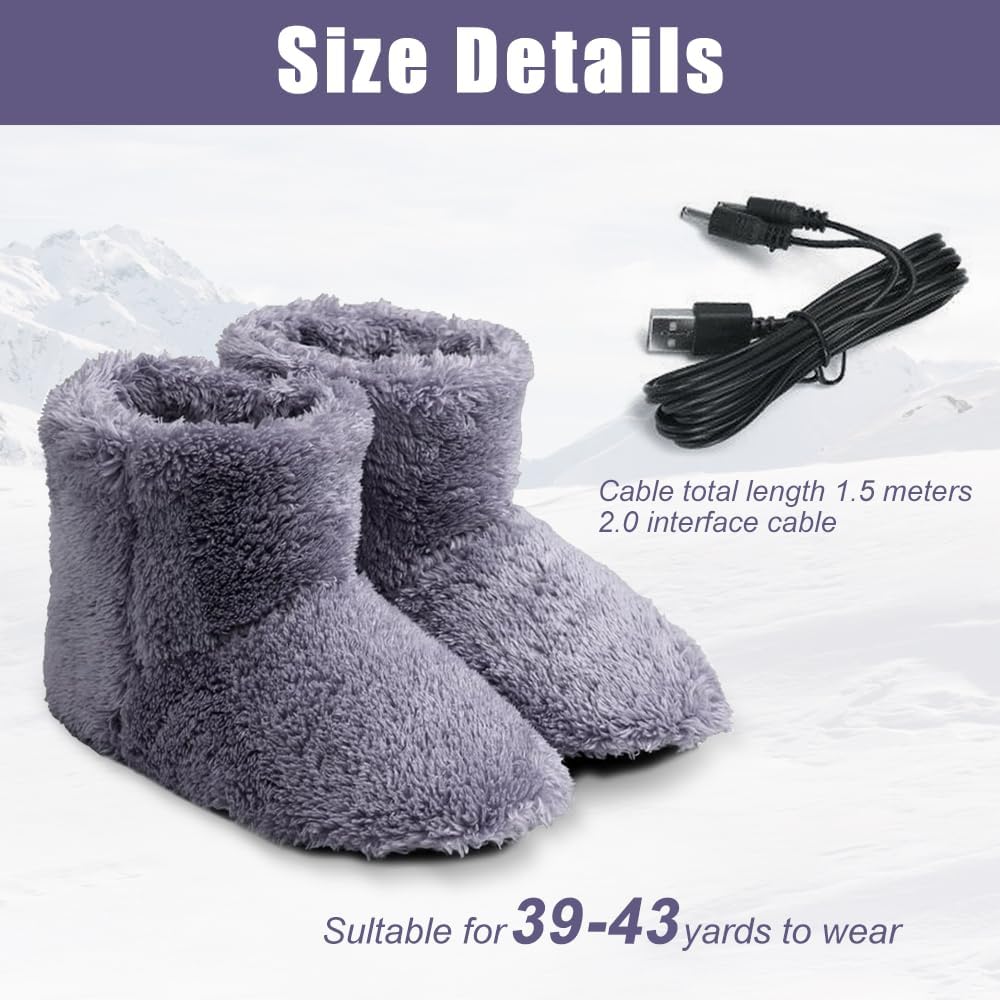 Calentador de Pies Electrico, Zapatillas Eléctricas Calentadas por USB Zapato de Felpa con Calefacción Zapatillas Calefactables Calienta Pies Electrico para Mujer y Hombre, Interior y Exterior