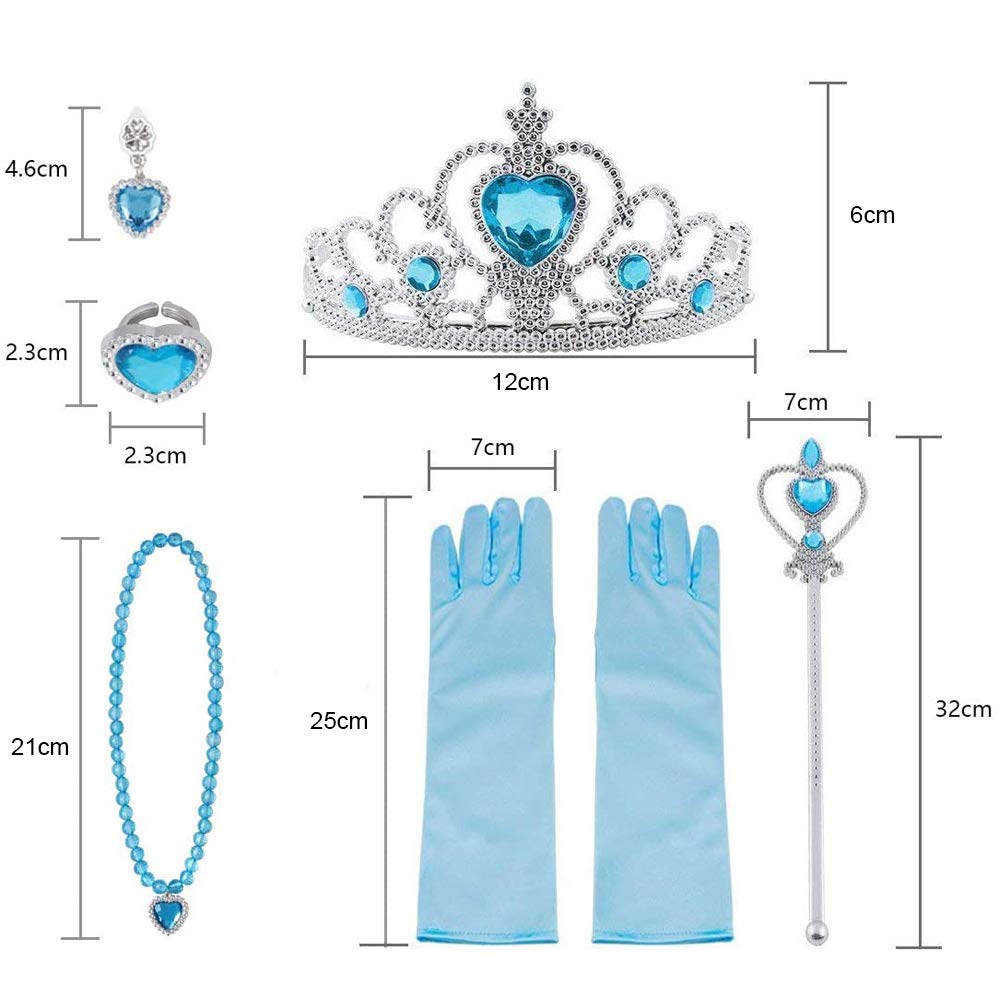 Vicloon Nuovi Costumi da Principessa Set di 9 PCS Dono - Parrucca, Diadema, Guanti, Bacchetta Magica, Orecchini, Anello da 3 a 10 Anni