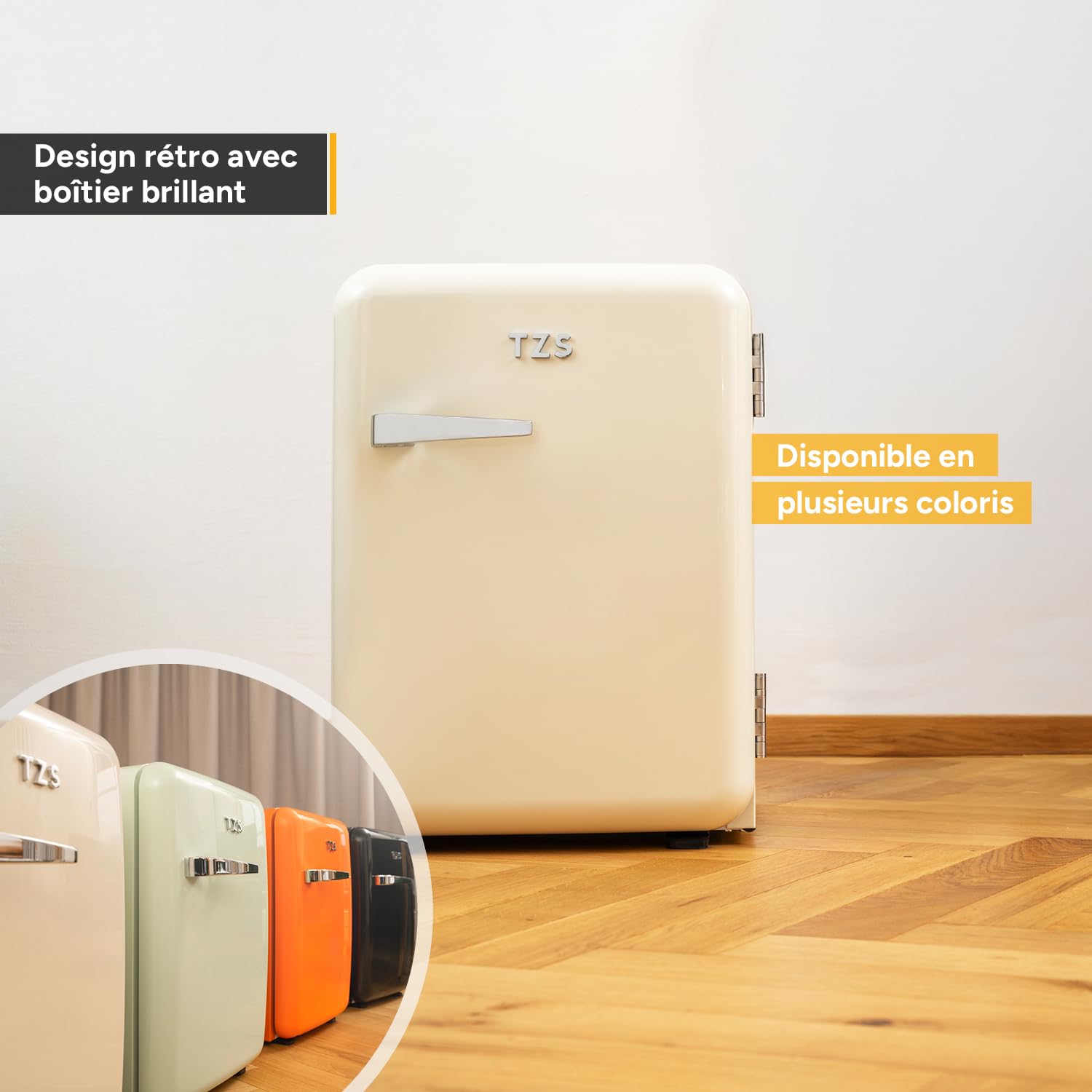 TZS First Austria Mini Réfrigérateur Rétro 40L silencieux - Petit Minifrigo design vintage - Crème