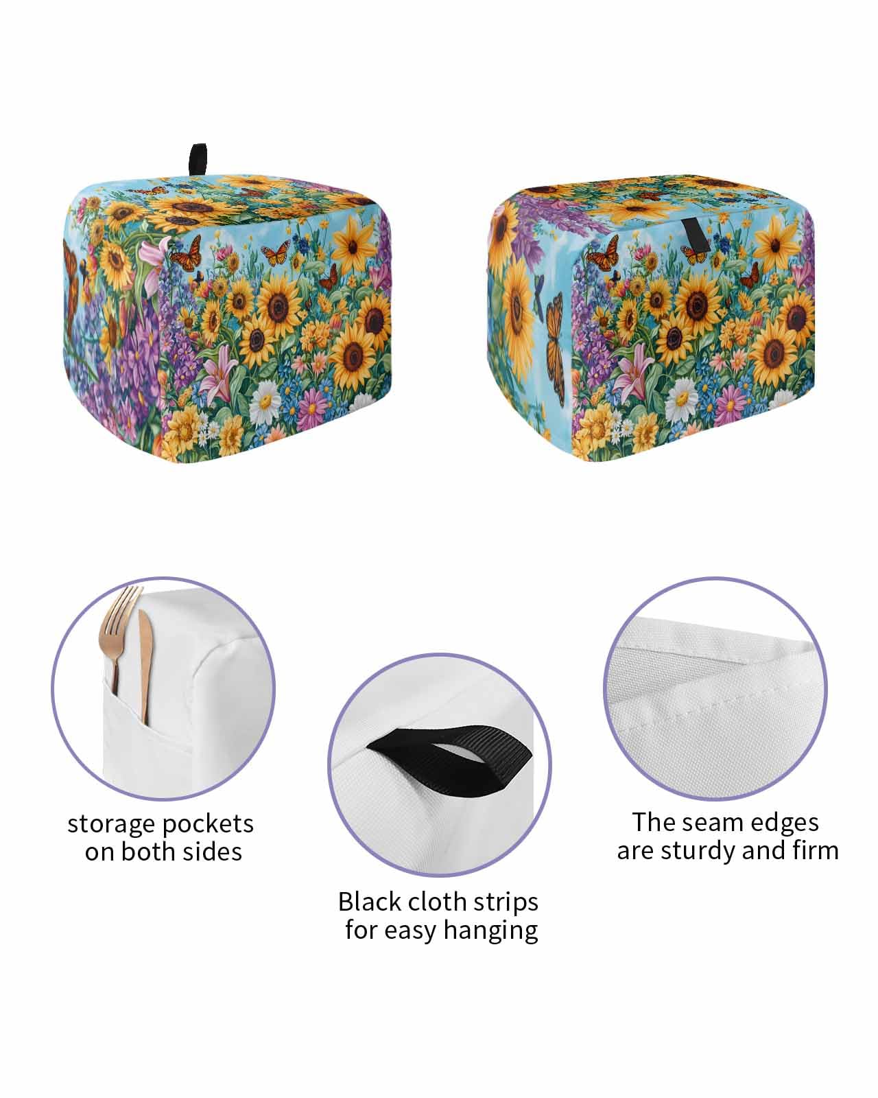 Yellow Sunflower Toaster Cover 2 Slice, Wildflower Daisy Country Farm Pastoral Dustproof Bread Machine Oven Cover with Storage Pockets, Fits Most Kitchen Toasters Protector