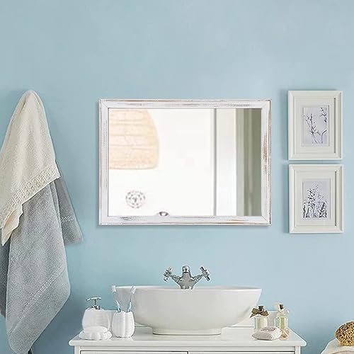 Miniatura 5 de AAZZKANG Espejo de pared grande con marco de madera rústica, rectangular, decorativo, granja, dormitorio, baño, tocador, decoración de pared, 20 x