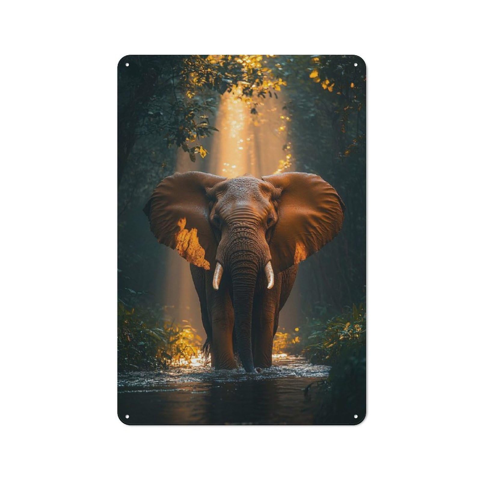 Junmoney Style-6 Elephant In The Jungle River Rustic Metal Sign 30X20cm For Café Or Home Bar, Suited To Home Bar Enthusiasts, For Retro Home Interiors