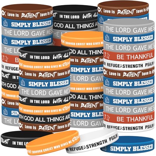 Syhood 200 Pcs Religious Silicone Bracelets Bulk Christian Scripture Rubber Bible Verse Bracelets Inspirational Spiritual Wristbands for Men Women Party Gifts(Retro Color)