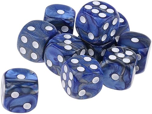 10 dados poliédricos D6 de 0.63 pulgadas de acrílico para juegos de mesa RPG MTG DND (azul plateado)
