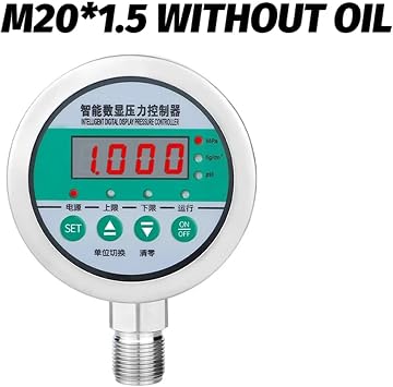 Pressure Meter Digital Pressure Gauge 80mm 24V Stainless Steel Control, On-line and Off-line Oil Compressor Switch(M20-1.5 Bottom,0-2.5MPa)