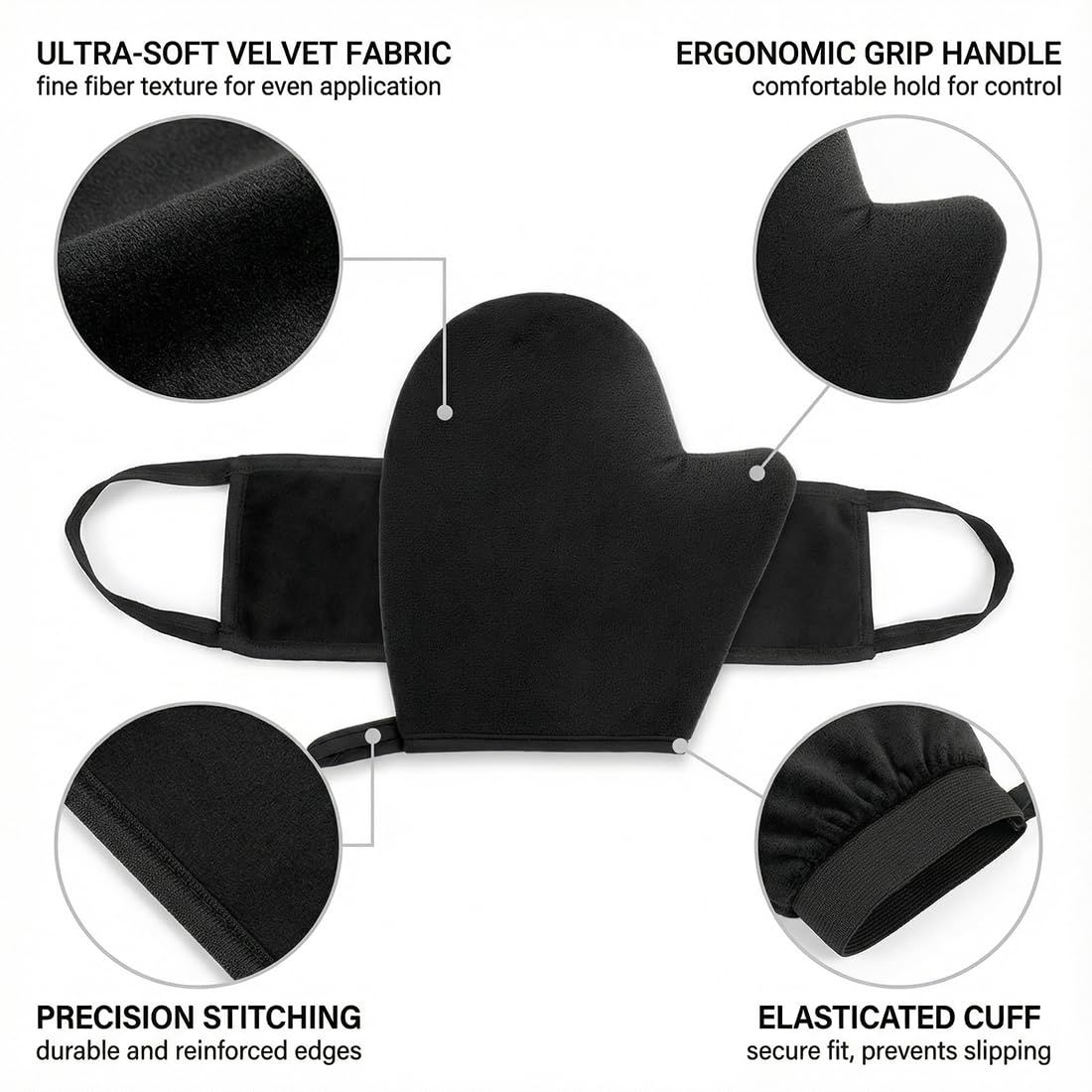 Set 2 Pezzi: Guanti Autoabbronzanti, Applicatore per Schiena, Applicatore Viso, Guanti Esfolianti, Guanti per Crema Solare (Nero)